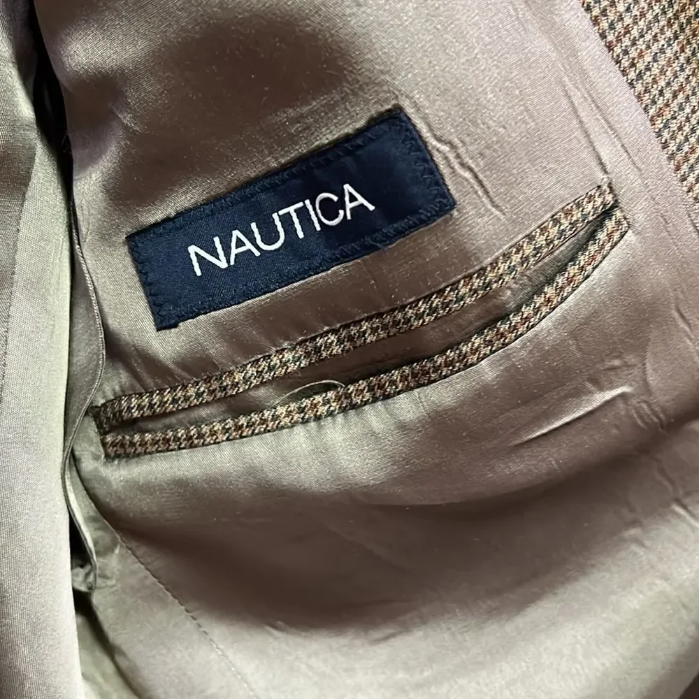 Handsome Nautica Men’s 40R Brown & Grey 100% Wool Sport Coat